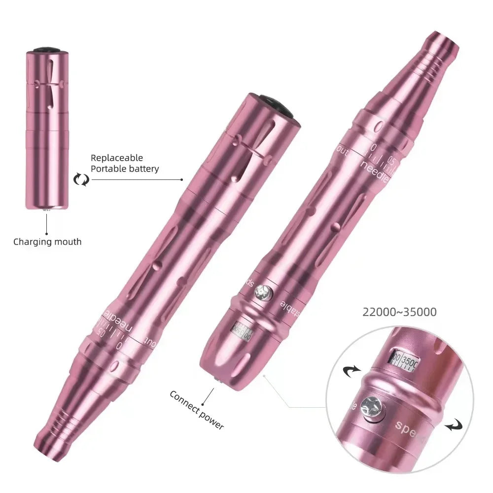 Bezprzewodowy zestaw do makijażu permanentnego, mikroblading, 2 baterie, 5 igieł