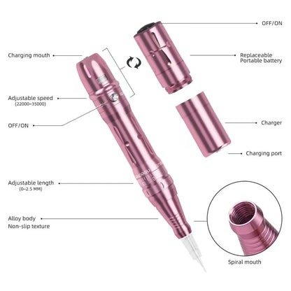 Bezprzewodowy zestaw do makijażu permanentnego, mikroblading, 2 baterie, 5 igieł